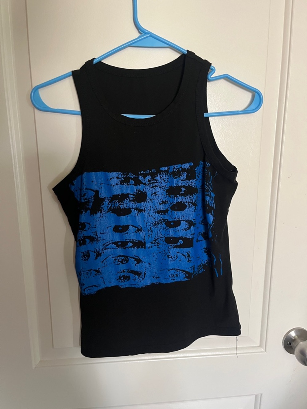 Black Tank Top with Blue Graphic Eyes